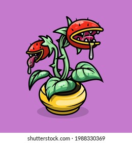 Carnivorous plant cartoon illustration free vector