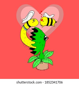 planta carnívora está atrapando a una abeja 