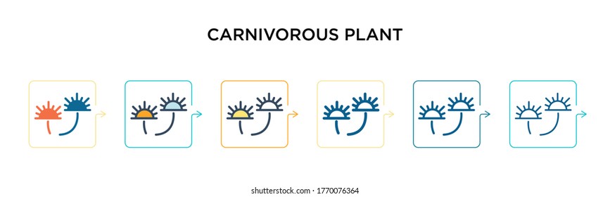 Carnivorous plant vector icon in 6 different modern styles. Black, two colored carnivorous plant icons designed in filled, outline, line and stroke style. Vector illustration can be used for web