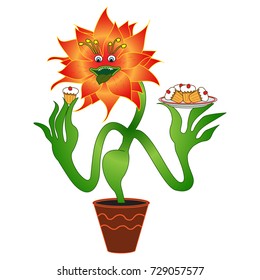 Carnivorous Vegetarian flower, glutton, animated .Vector EPS 10