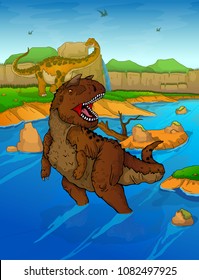 Carnotaur on the river background 