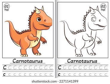 Carnotaurus Alphabet ABC Coloring Page C. Cute Cartoon dinosaur on a White Background Coloring Page