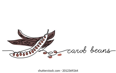 Carob beans vector illustration. One line drawing art illustration with lettering carob beans.