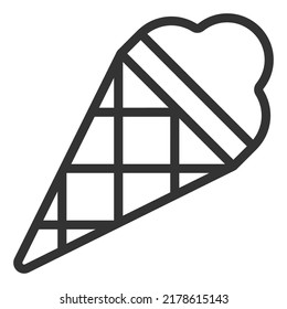 Carob ice cream in waffle cup - vector sign, web icon, illustration on white background, outline style