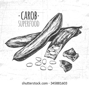 Carob pods. Used for the production of carob powder. Vegetarian decaffeinated food. 