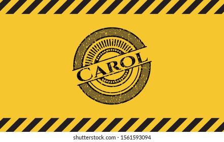 Carol black grunge emblem with yellow background. Vector Illustration. Detailed.