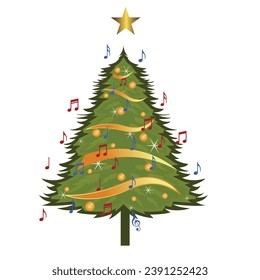 Carol Music with Christmas Tree Vector Illustration