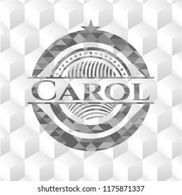 Carol realistic grey emblem with cube white background
