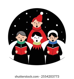 carolers singing or children playing in the snow