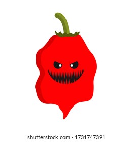carolina reaper hottest chili pepper cartoon character with scary face. can use for mascot, perfect for logo, web, print illustration, culinary, restaurant, cuisine. carolina reaper flat design 