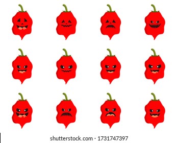 carolina reaper hottest chili pepper cartoon character with scary face. can use for mascot, perfect for logo, web, print illustration, culinary, restaurant, cuisine. carolina reaper flat design 