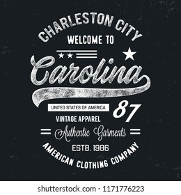 Carolina typography. Vintage vector t-shirt and apparel design,  print, logo, poster. Vector