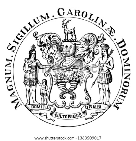 Carolina is a US state sharing its borders with south Carolina, Georgia, Tennessee, Virginia and Atlantic Ocean vintage line drawing.
