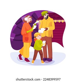 Caroling isolated cartoon vector illustration. Singing Christmas Eve songs together, parents and children holding books with lyrics, family tradition and holiday, celebration vector cartoon.