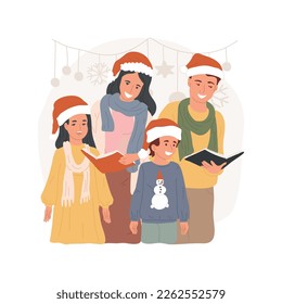 Caroling isolated cartoon vector illustration. Singing Christmas Eve songs together, parents and children holding books with lyrics, family tradition and holiday, celebration vector cartoon.