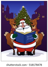 Caroling / Santa and his reindeer sing a Christmas carol.