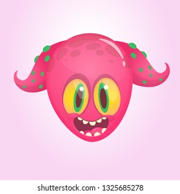 Caroon funny horned monster head. Vector illustration
