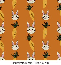 caroot and rabbit seamless pattern. bunny ilustration.can be used for cloth print, wrapping paper or easter background.