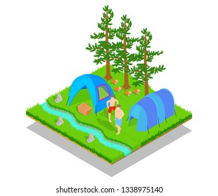 Carousal concept banner. Isometric banner of carousal vector concept for web, giftcard and postcard