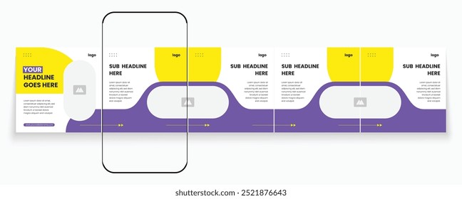 Carousel banner design with editable cellphone mockup. 
cellphone carousel template post. Marketing carousel banner template pack. Creative social media post design bundle