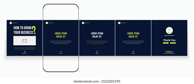 Carousel banner design with editable cellphone mockup. Cellphone carousel template post