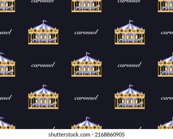 Carousel cartoon character seamless pattern on black background. Pixel style