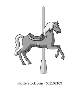 Carousel for children. Horse on the pole for riding.Amusement park single icon in monochrome style vector symbol stock illustration.