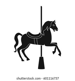 Carousel for children. Horse on the pole for riding.Amusement park single icon in black style vector symbol stock illustration.