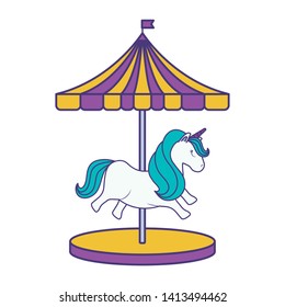 carousel with cute unicorn isolated icon