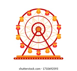 Carousel ferris wheel in amusement park flat. Colorful childrens round swing cartoon style. Attraction fairground vintage carousel. Festivals outdoor summer kid fun time. illustration Isolated vector