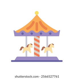 Carousel flat icon. Colored vector illustration of a vintage flying horse carousel. Amusement park concept. Merry go round, Funfair carnival vintage. Isolated on a white background.