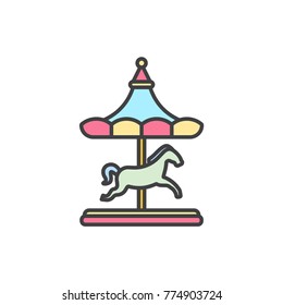 Carousel flat line colored icon.