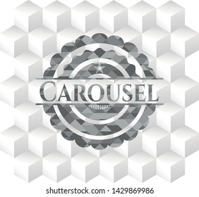 Carousel grey badge with geometric cube white background