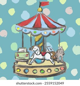 Carousel hand draw. Vector, isolated. Watercolor texture. Childish, fun and interesting. Pastel colors.