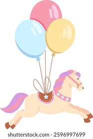Carousel Horse With Balloons Vector Illustration