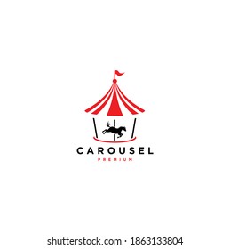 Carousel with Horse for Children, Amusement Park, Circus, Flat style Vector Illustration Isolated on White Background