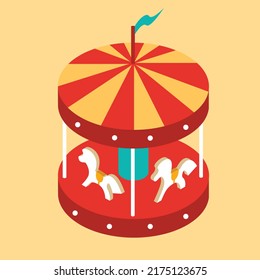 Carousel with horse, holiday fair entertainment, christmas carousel isometry vector illustration