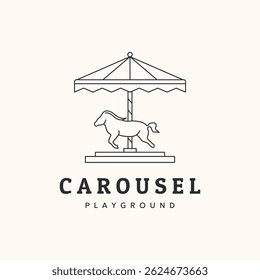 carousel horse line art logo vector minimalist illustration design, playground carousel symbol design