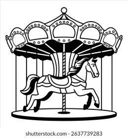 Carousel Horse Vector Illustration. Vintage Merry Go Round Ride Design for Amusement Park or Fair Graphics.	
