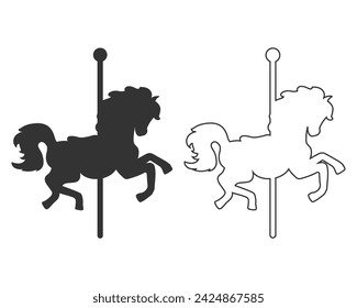 Icono de línea vectorial de caballo de carrusel sobre fondo blanco. Símbolo de icono de caballo de carrusel de vector plano de la colección de entretenimiento moderna para el concepto móvil y el diseño de aplicaciones web