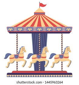 Carousel with horses in amusement park