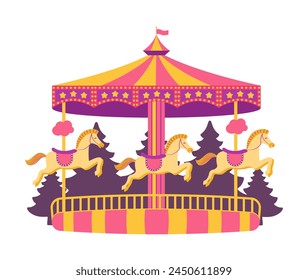 Carousel with horses in amusement park