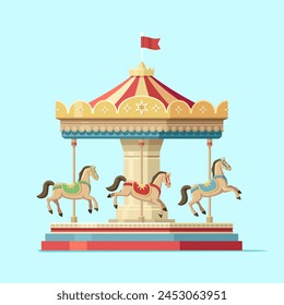 Carousel with horses in amusement park