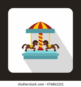 Carousel with horses icon in flat style isolated with long shadow