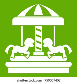 Carousel with horses icon white isolated on green background. Vector illustration