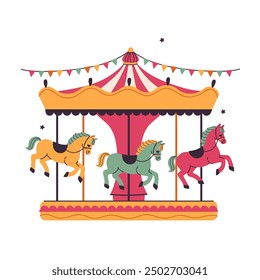 Carousel with horses isolate on white background. Vector graphics.