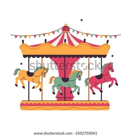 Carousel with horses isolate on white background. Vector graphics.