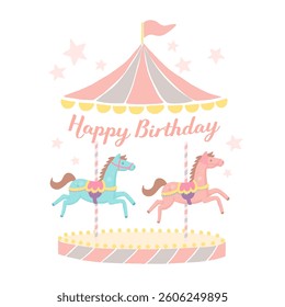 Carousel horses or merry-go-round ride for Birthday greeting.