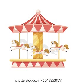 Carousel with horses in motion. Vector illustration