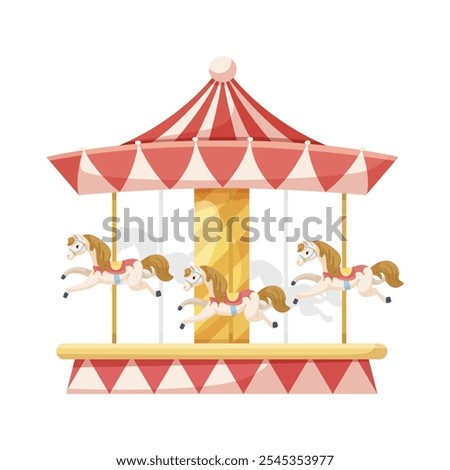 Carousel with horses in motion. Vector illustration